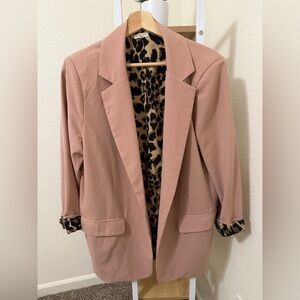 Leopard print lined pink blazer